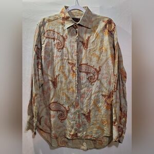 Etro Men's Multicolor Paisley Button Down Shirt Large